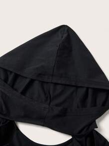 SHEIN ICON 鏤空細節結飾露背連帽衫上衣 - 黑色 - 查看 9