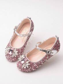 帶鑽立體裝飾的時尚平底鞋,適合兒童 - 粉色 - 查看 3
