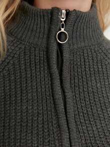 EURMUSE 針織長袖女式領口拉鍊設計毛衣 - 灰色 - 查看 7