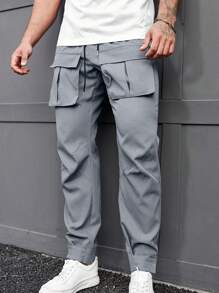 Manfinity Homme Pantaloni Cargo A Gamba Larga Da Uomo Con Righe Laterali, Tasche E Cordino