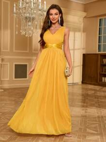 Cổ chữ V Không tay Ăn mặc trang trọng - Màu vàng - Xem 1