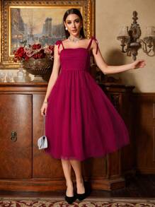 Women's Sexy Spaghetti Strap Mesh Dress For Cocktail Party - Burgundy - View 1