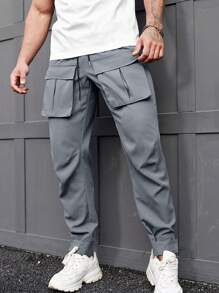 Manfinity Homme Pantaloni Cargo A Gamba Larga Da Uomo Con Righe Laterali, Tasche E Cordino