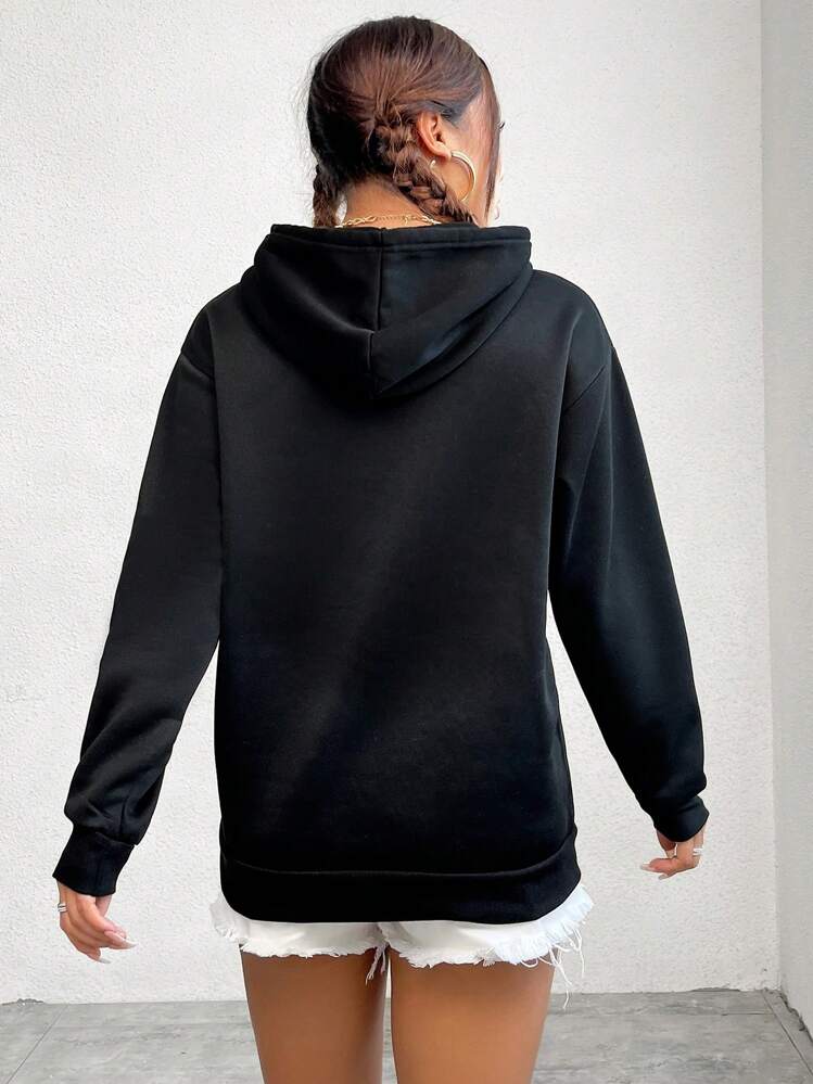 SHEIN EZwear Sudadera Con Capucha Y Bolsillo Canguro - Negro - Añade 2