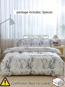 3pcs/Set White Grey Marble Pattern Duvet Cover Set Easy Care Microfiber Soft Bedding Set Soft Breatheable Wrinkle-Free Better For Sleep, Luxury Hotel Style, Gift For Mom Dad Friend, Quilt Comforter Duvet Cover*1 Pillowcase*2 King Queen Full Twin Size Dormitory Bedding Back School Bedding