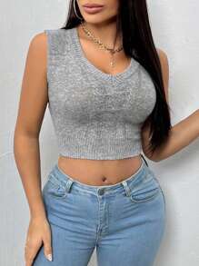 Zolique 女式v領毛線背心 - 灰色 - 查看 6