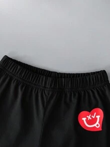 SHEIN Boys' Valentine's Day Striped Heart Pattern Top And Shorts Set, 2pcs - Black - View 5