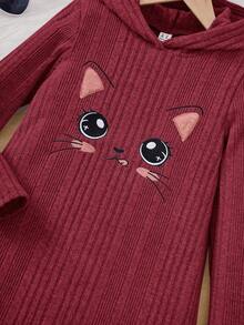 SHEIN Girls' Cartoon Cat Print Hoodie Sweatshirt Dress - Red - View 6