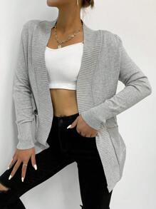 AAmilife Open Front Gray Woman Duster Cardigan,Long Sleeve Tops - Light Grey - View 6