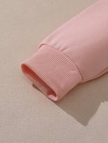 Plus Size Women's Fashion Kangaroo Pocket Letter Print Sweatshirt - Pink - View 3