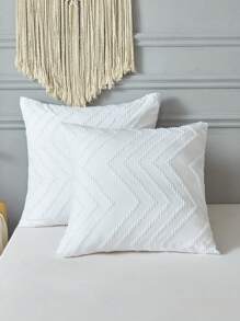 2pcs Chevron Tufted Pillowcase Without Filler, White Simple Bed Pillow Cover For Home - White - View 7