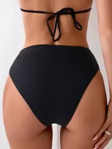 SHEIN Swim Màu thuần Đáy bikini Với Chi tiết xoắn - màu đen - Xem 2