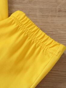 SHEIN Conjunto de 2 piezas para joven chica con camiseta de manga corta en color sólido y leggings plisados