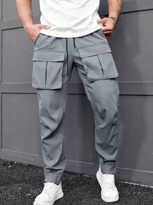 Manfinity Homme Pantaloni Cargo A Gamba Larga Da Uomo Con Righe Laterali, Tasche E Cordino