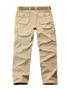 yuehaibao Men's Casual Cargo Pants With Flap Pockets, No Belt, Autumn - Khaki - View 4