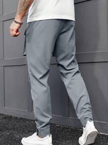 Manfinity Homme Pantaloni Cargo A Gamba Larga Da Uomo Con Righe Laterali, Tasche E Cordino