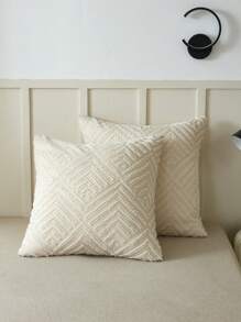 2 件几何簇绒枕套套装，无填充物，超柔软透气，无填充物，可机洗，轻质床上用品信封封口纯色床枕套，适用于卧室