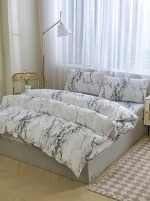 3pcs/Set White Grey Marble Pattern Duvet Cover Set Easy Care Microfiber Soft Bedding Set Soft Breatheable Wrinkle-Free Better For Sleep, Luxury Hotel Style, Gift For Mom Dad Friend, Quilt Comforter Duvet Cover*1 Pillowcase*2 King Queen Full Twin Size Dormitory Bedding Back School Bedding