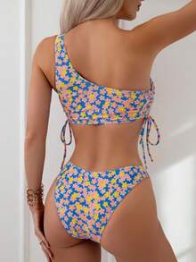 SHEIN 女士花卉印花一肩兩件式比基尼套裝 - 彩色 - 查看 2