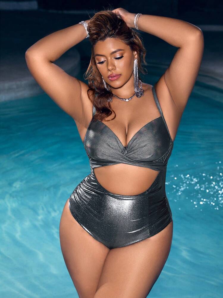 Plus Size Hollow Out Detail One Piece Swimsuit Summer