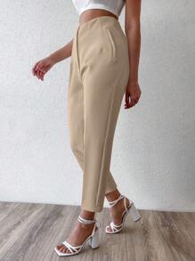 SHEIN 純色高腰西裝褲 - 米色 - 查看 5