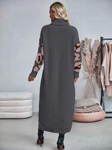 SHEIN LUNE 女士豹紋圖案毛衣連衣裙 - 彩色 - 查看 2