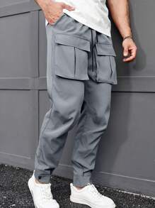 Manfinity Homme Pantaloni Cargo A Gamba Larga Da Uomo Con Righe Laterali, Tasche E Cordino