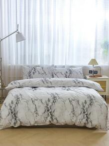 3pcs/Set White Grey Marble Pattern Duvet Cover Set Easy Care Microfiber Soft Bedding Set Soft Breatheable Wrinkle-Free Better For Sleep, Luxury Hotel Style, Gift For Mom Dad Friend, Quilt Comforter Duvet Cover*1 Pillowcase*2 King Queen Full Twin Size Dormitory Bedding Back School Bedding