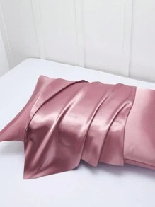 2入組緞面素色枕套臥室軟枕套床上用品 - 藕粉色 - 查看 2
