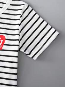 SHEIN Boys' Valentine's Day Striped Heart Pattern Top And Shorts Set, 2pcs - Black - View 6