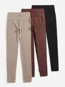 Women's Solid Color Ribbed Sports Leggings Yoga Pants - Multicolor - View 3