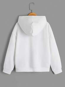 SHEIN Bé gái tuổi teen Tách cà phê In Áo nỉ có mũ - trắng - Xem 2