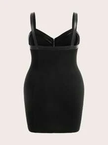 SHEIN ICON Plus Size Women's Zipper Circular Ring Design Bandage Cami Dress - Black - View 2
