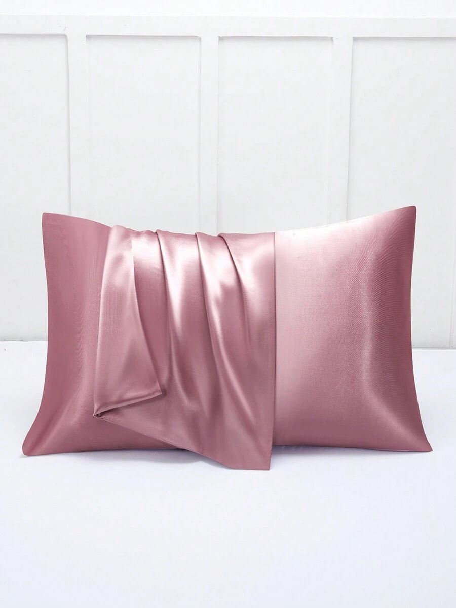 2入組緞面素色枕套臥室軟枕套床上用品 - 藕粉色 - 查看 1