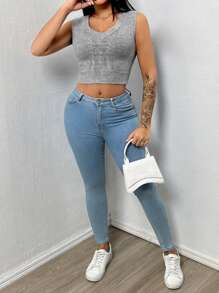 Zolique 女式v領毛線背心 - 灰色 - 查看 5