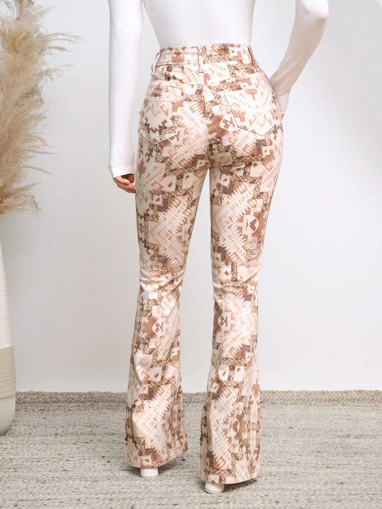 Women'S Stretchy Geometric Pattern Printed Flared Jeans