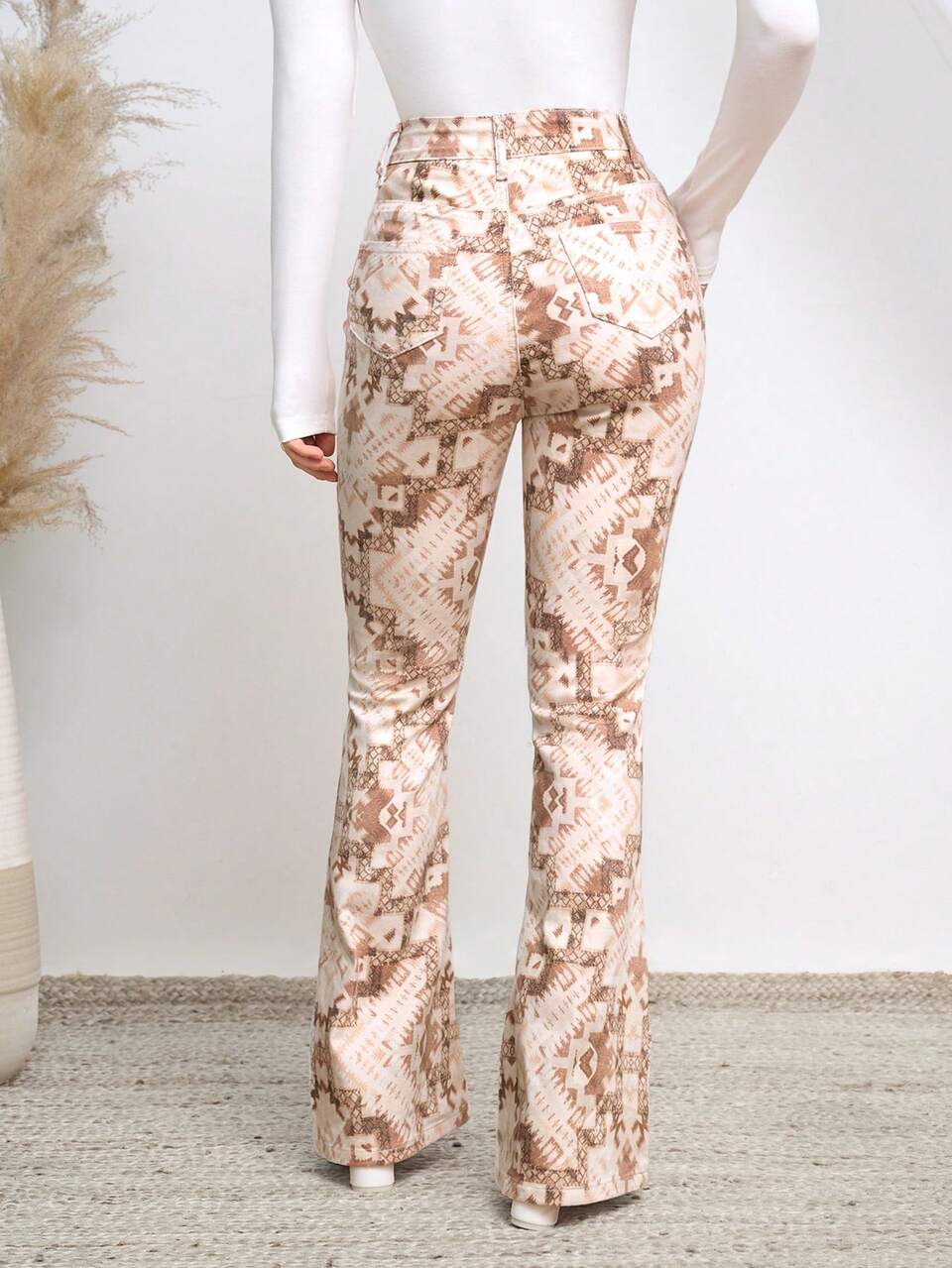 Women'S Stretchy Geometric Pattern Printed Flared Jeans