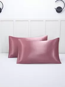 2入組緞面素色枕套臥室軟枕套床上用品 - 藕粉色 - 查看 5