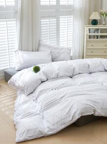 3入組波西m亞圖案圖案滌綸白色被套套裝 - 白色 - 查看 2