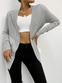 AAmilife Open Front Gray Woman Duster Cardigan,Long Sleeve Tops - Light Grey - View 4