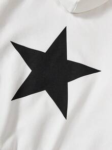 SHEIN Set áo hoodie và quần legging họa tiết ngôi sao cho bé gái Tween - Đen và trắng - Xem 4