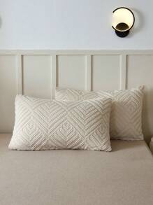 2 件几何簇绒枕套套装，无填充物，超柔软透气，无填充物，可机洗，轻质床上用品信封封口纯色床枕套，适用于卧室