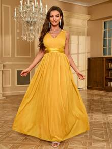 Cổ chữ V Không tay Ăn mặc trang trọng - Màu vàng - Xem 4