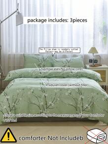 3pcs/set Polyester Green Plum Blossom Branch Pattern Printed Duvet Cover Bedding Set - Green - View 4