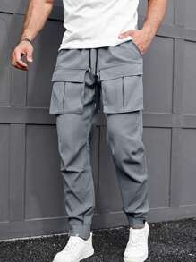 Manfinity Homme Pantaloni Cargo A Gamba Larga Da Uomo Con Righe Laterali, Tasche E Cordino