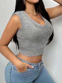 Zolique 女式v領毛線背心 - 灰色 - 查看 4