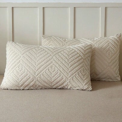 Set de 2 Fundas de almohada acolchadas geométricas sin relleno, ultra suaves y transpirables, lavables a máquina, ligeras, con cierre de sobre, unicolor para el dormitorio