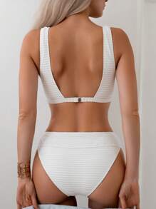 SHEIN Swim Summer Beach Solid Color Bikini Set Separates Bottom Wedding - White - View 2