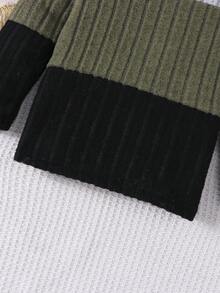 SHEIN Girls' New Color Block Striped Round Neck Long Sleeve T-Shirt - Multicolor - View 4