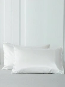 2 piezas Funda de cojín de satén unicolor - Blanco - Ver 5
